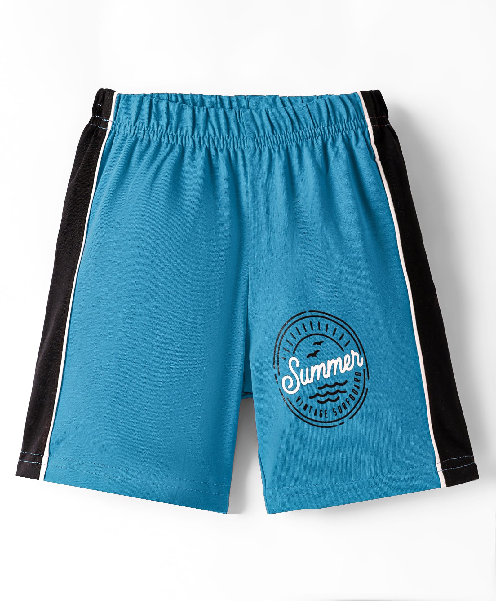 Taeko Single Jersey Knit Knee Length Shorts with Summer Text Print & Tape Detailing - Blue-picture-19