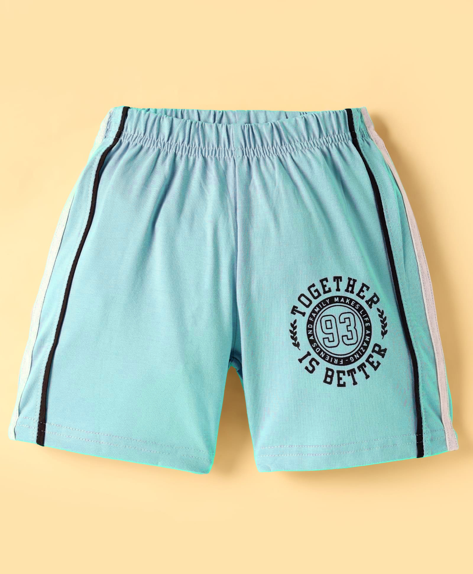 Taeko Single Jersey Knit Knee Length Shorts with Together Text Print & Tape Detailing - Light Blue-picture-29