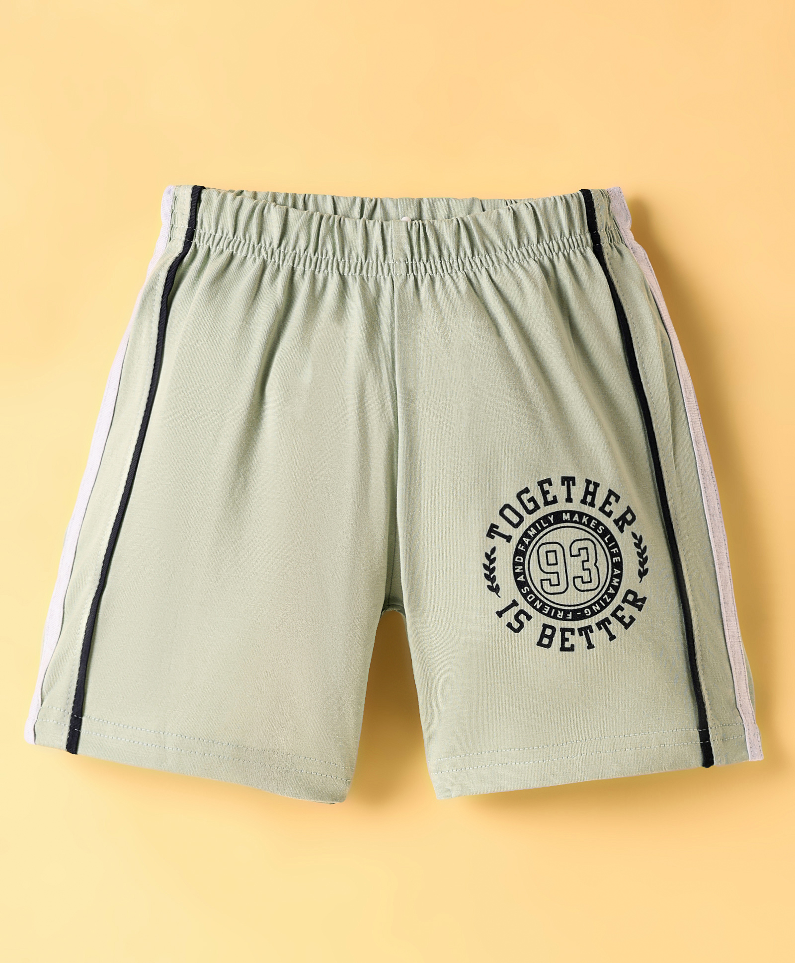 Taeko Single Jersey Knit Knee Length Shorts with Together Text Print & Tape Detailing - Olive Green-picture-16