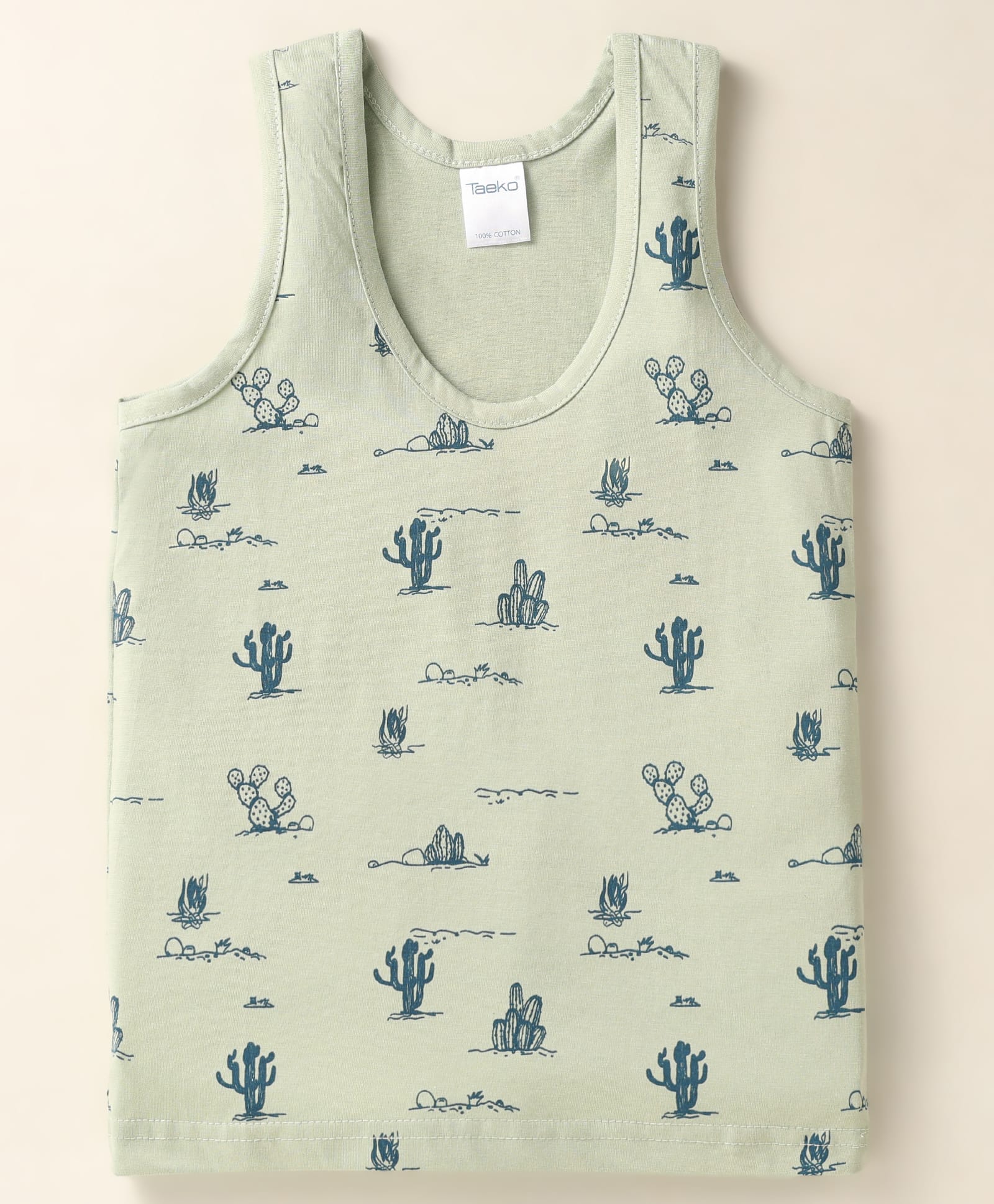 Taeko Single Jersey Knit Sleeveless Vest With Cactus Print - Green-image-21