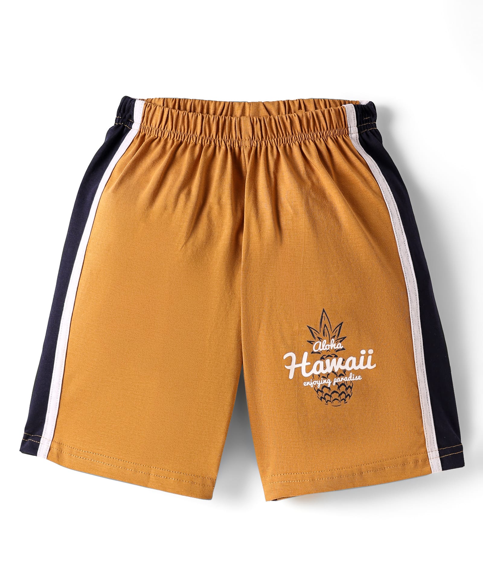Taeko Single Jersey Knit Knee Length Shorts with HawaiText Print - Golden-picture-14