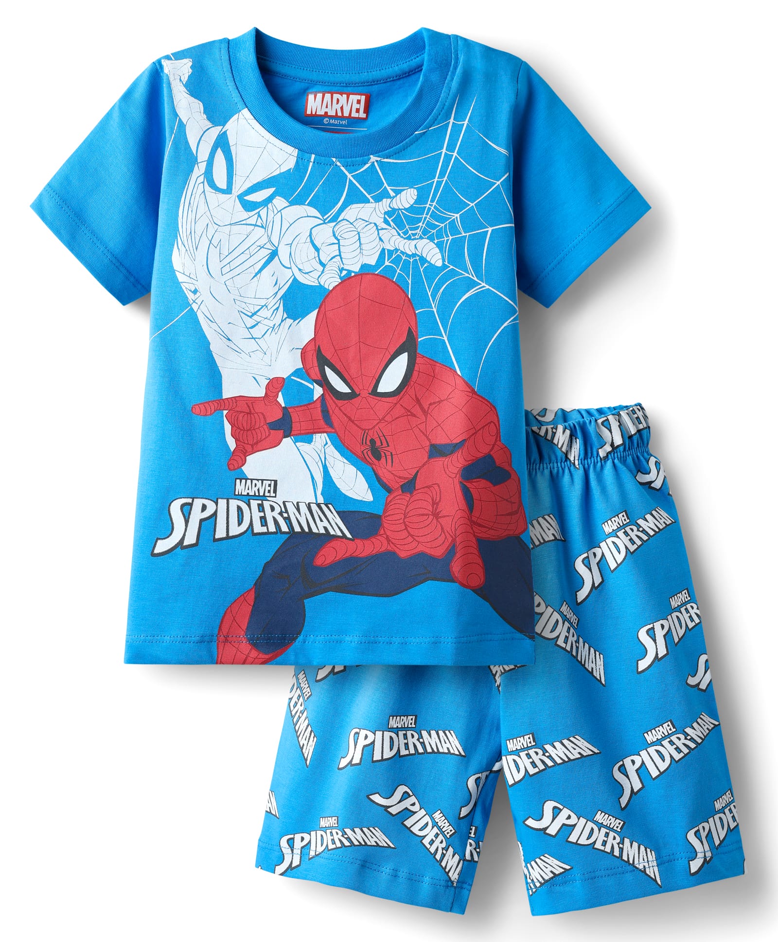 Babyhug Marvel Single Jersey Knit Half Sleeve Shorts Night Suit With Spider-Man Graphic - Blue-image-25