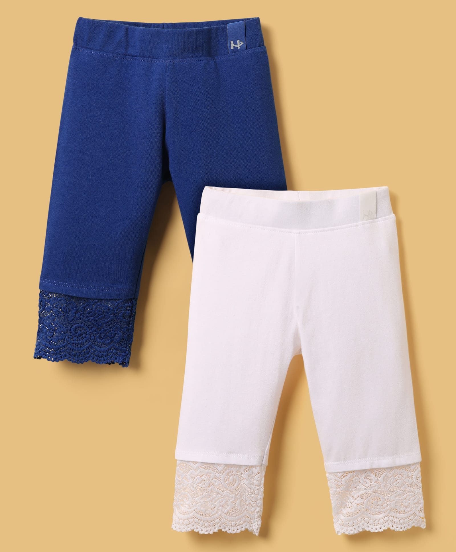 Honeyhap Premium Cotton Elastane Knit Three Fourth Solid Color Leggings With Bio Finish Pack Of 2 - Navy Peony & Bright White-picture-29