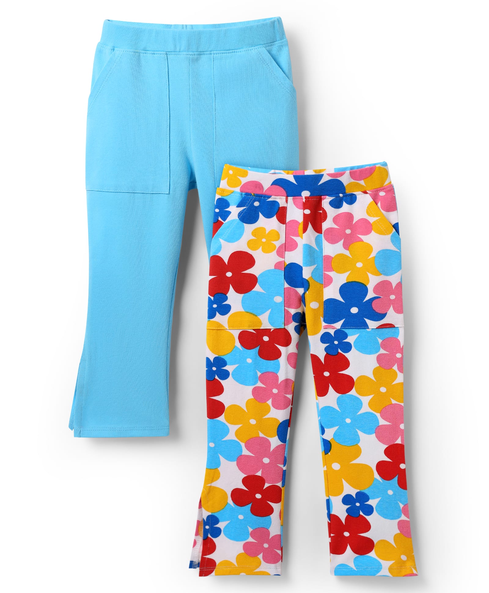 Honeyhap Premium Cotton Elastane Knit Full Length Floral Print Leggings With Bio Finish Pack Of 2-Ropical Breeze Bright White Banan Brilliant Blue High Risk Red-image-33