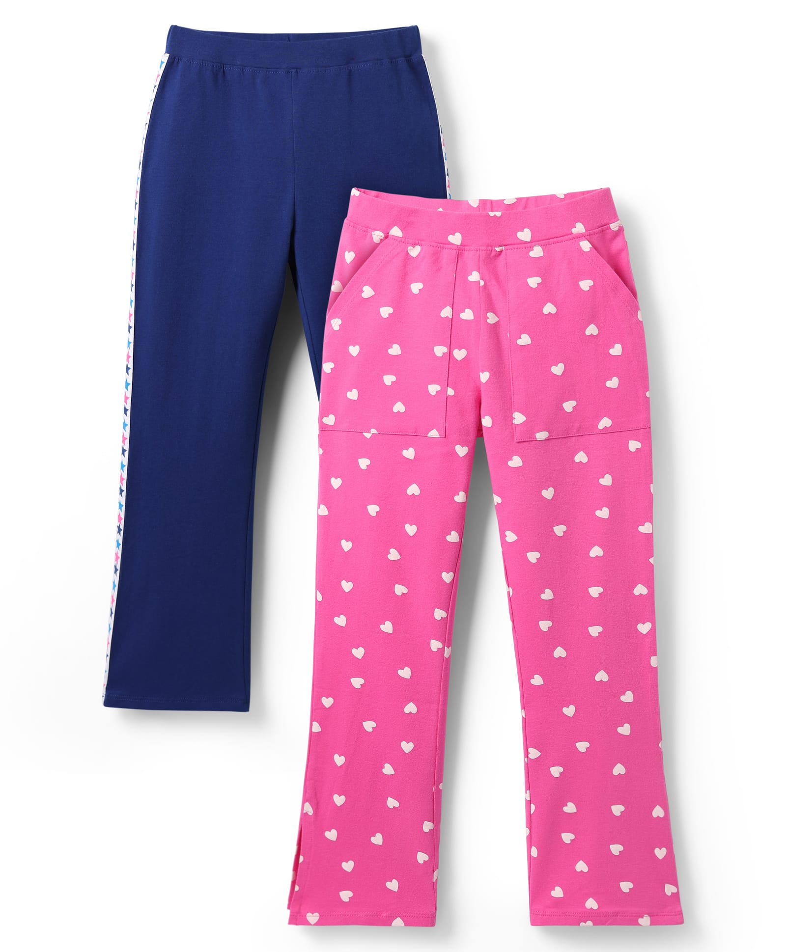Honeyhap Premium Cotton Elastane Knit Full Length Heart Print Leggings With Bio Finish Pack Of 2- Carmine Rose & Limoges-image-41