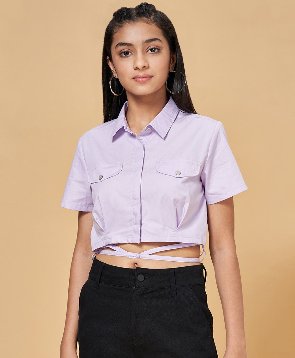 Coolsters by Pantaloons Cotton Half Sleeves Solid Shirt Style Top - Lavender-picture-10