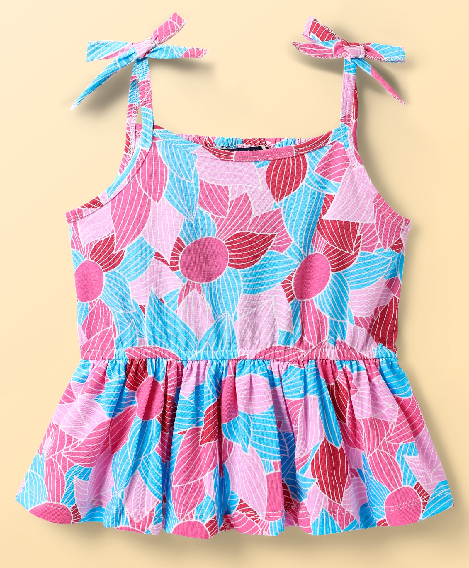 Pine Kids Cotton Knit Sleeveless Top With Floral Print - Pink & Blue-picture-14