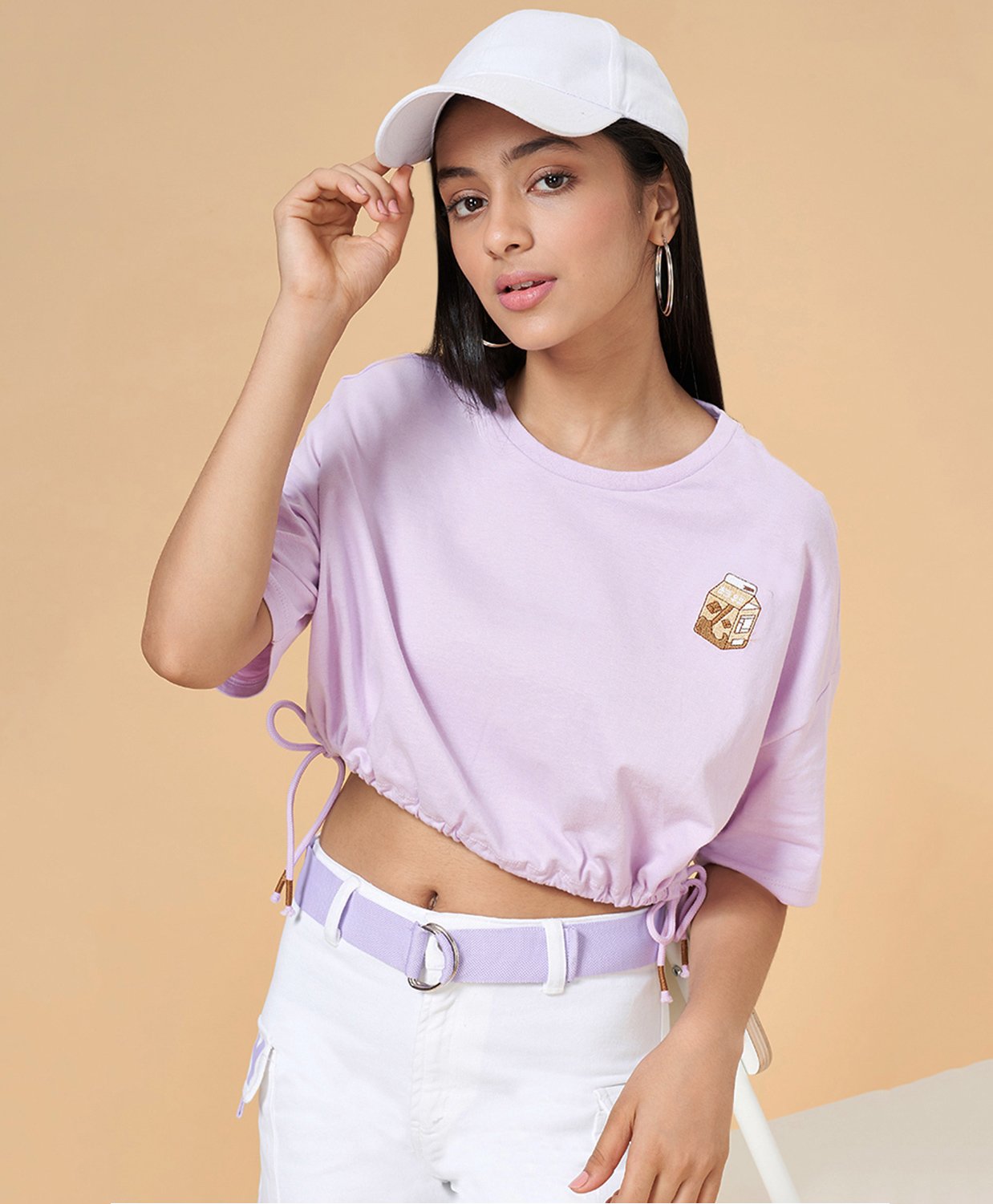 Coolsters by Pantaloons Cotton Half Sleeves Chocolate Milk Patch Detailed Crop Top - Purple-picture-12