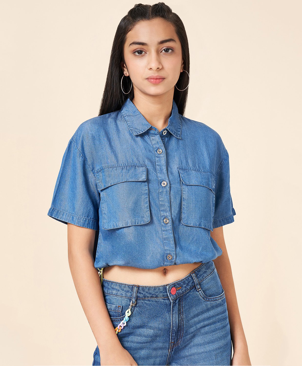 Coolsters by Pantaloons Cotton Half Sleeves Solid Shirt Style Top - Blue-picture-23
