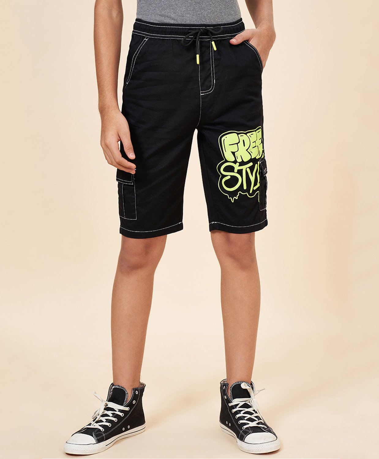 Coolsters by Pantaloons Cotton Freestyle Text Printed Shorts - Black-picture-30