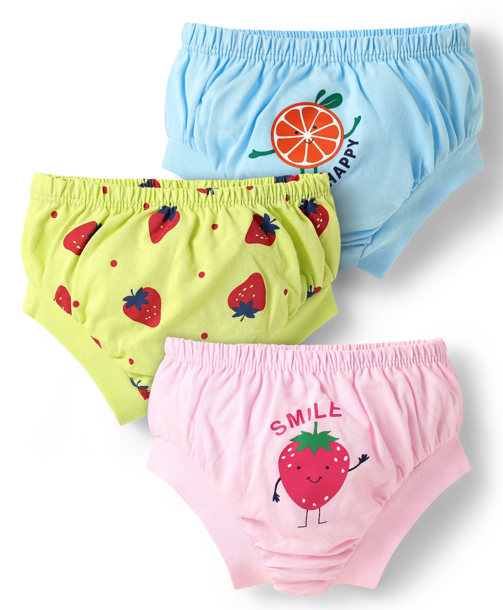 Doodle Poodle 100% Cotton Knit Strawberry Printed Panties Pack of 3 - Pink Green & Blue-image-32