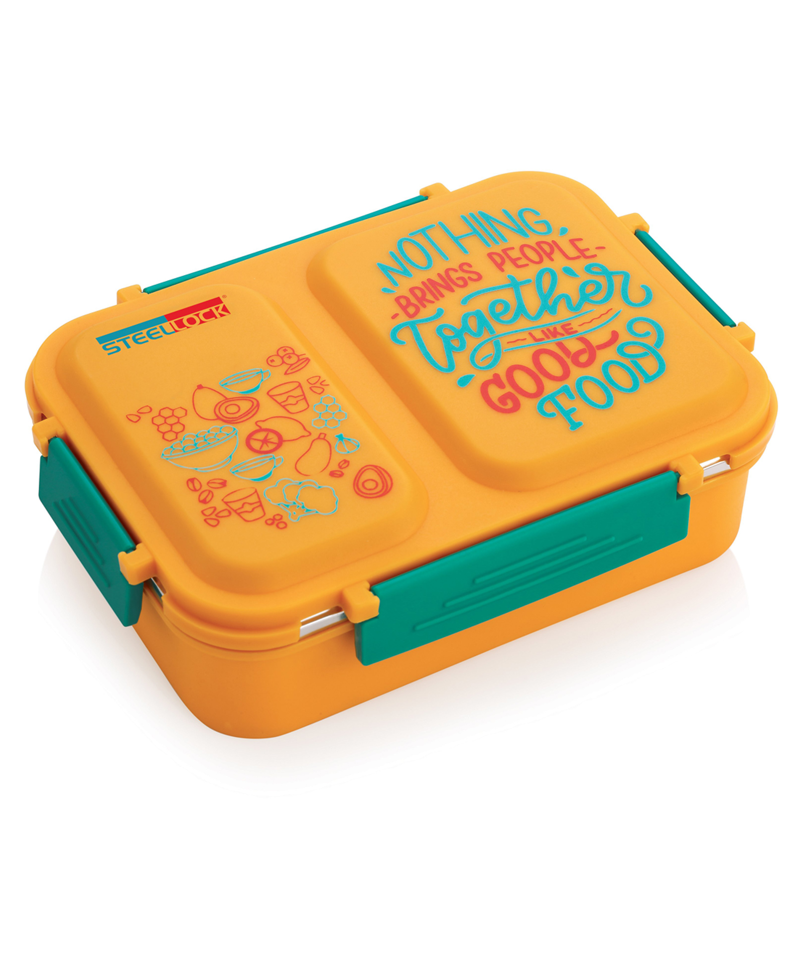steel lock STEELLOCK SmartMeal 2-Partition Stainless Steel Insulated Tiffin for Kids & Adults, Leak-Proof Lunch Box with Silicone Gasket Lid, Bento Box for School, Office, Boys & Girls, 650 mlYellow-picture-38