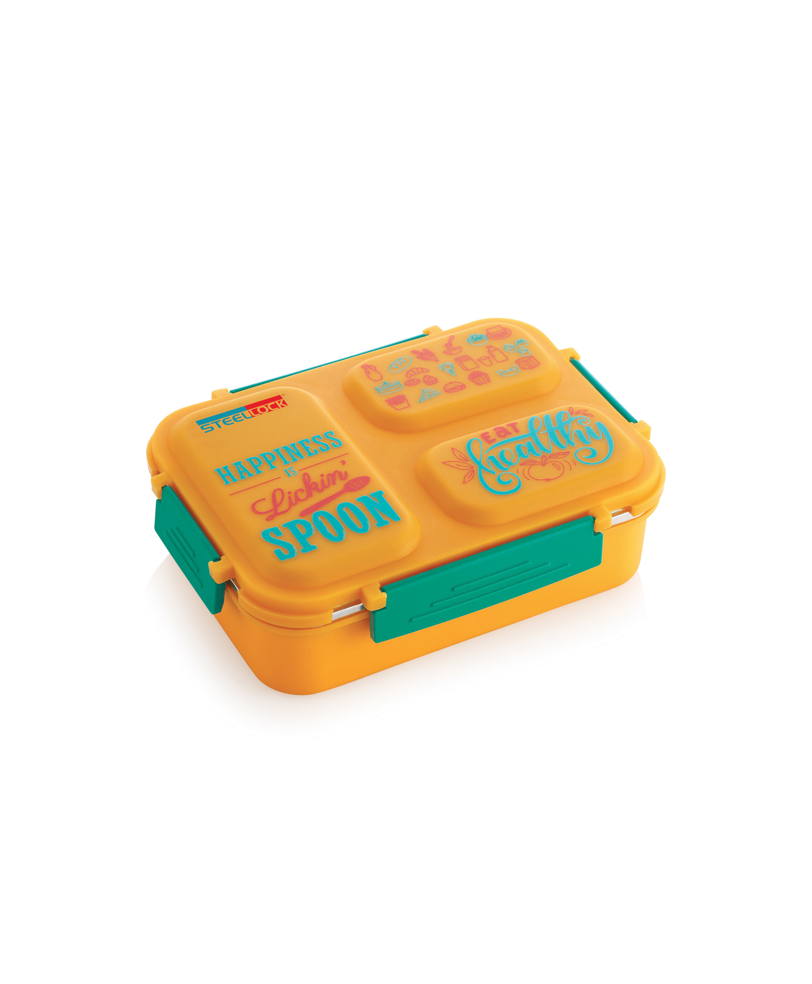 SmartMeal 3 Compartment Stainless Steel Insulated Lunch Box for Kids & Adults with Spoon 600 ml - Yellow.-image-9