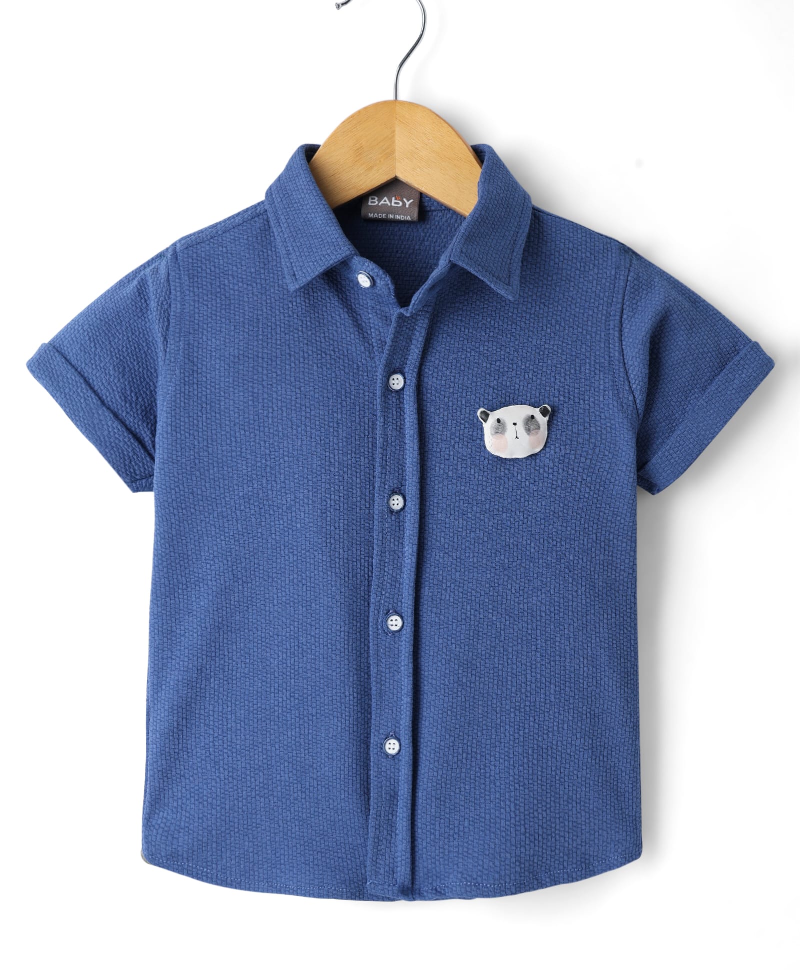 Little Kangaroos Cotton Woven Half Sleeves Solid Colour Shirt - Blue-image-42