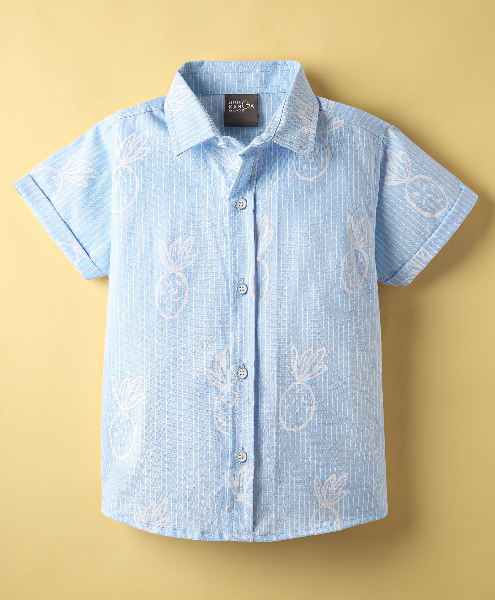 Little Kangaroos Cotton Woven Half Sleeves Shirts With Tropical Print - Light Blue-image-44