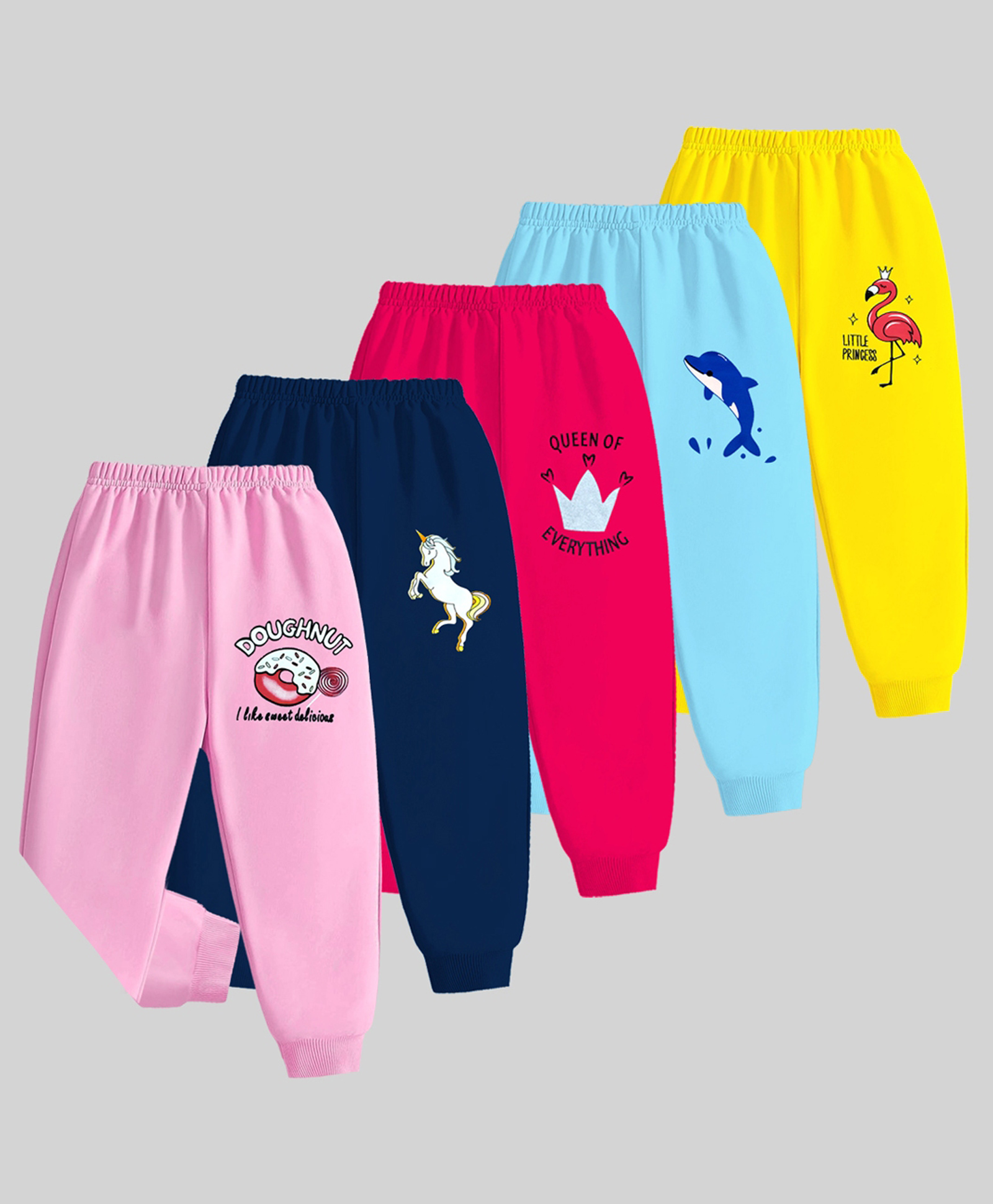 KUCHIPOO Pack Of 5 Unicorn & Dolphin Printed Pajamas - Yellow Pink Blue Sky Blue & Magenta-picture-30