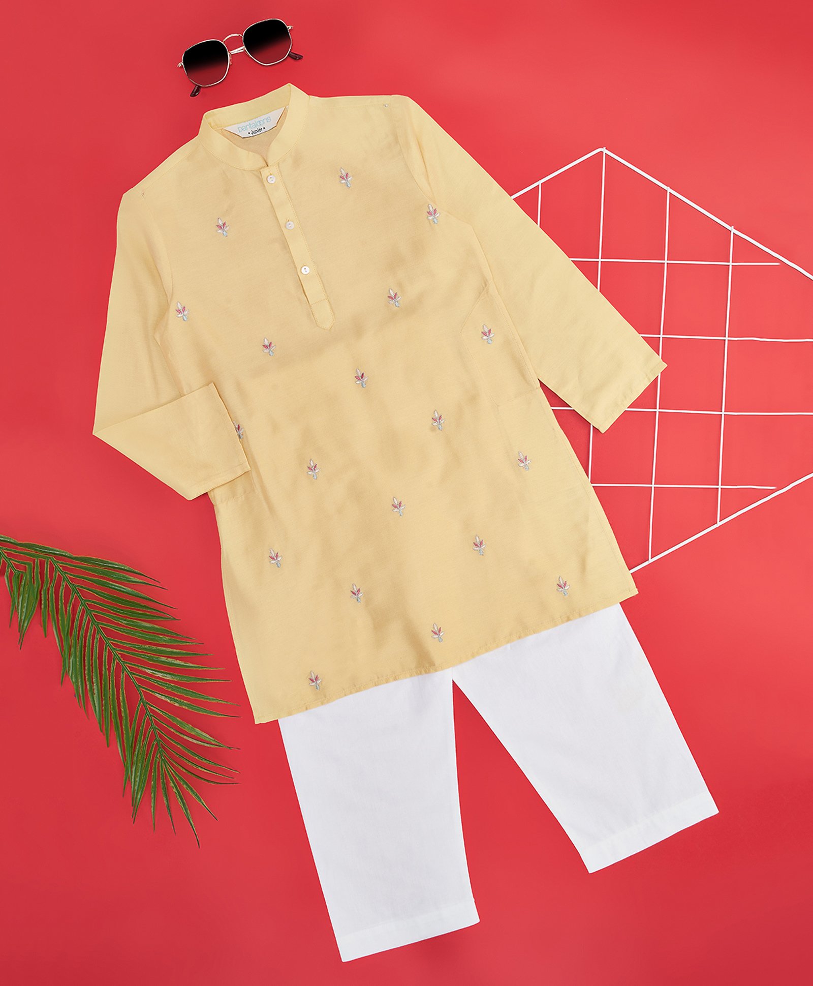Indus Route by Pantaloons Full Sleeves Ethnic Motifs Embroidered Kurta Pyjama Set - Mustard-picture-13
