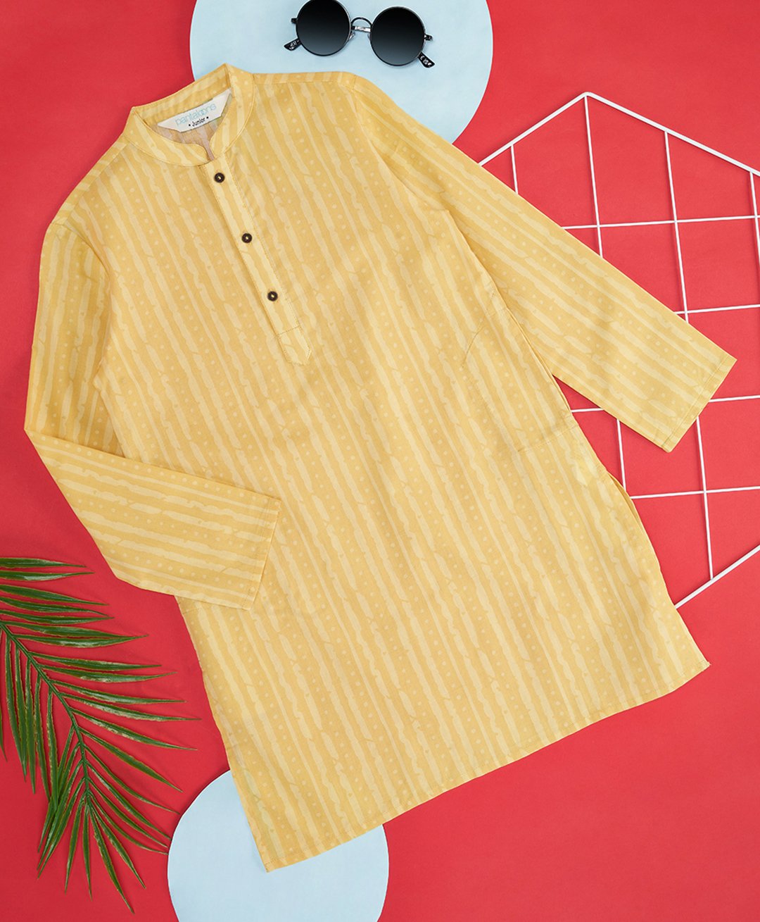 Indus Route by Pantaloons Cambric Full Sleeves Striped & Dots Printed Kurta - Yellow-picture-27