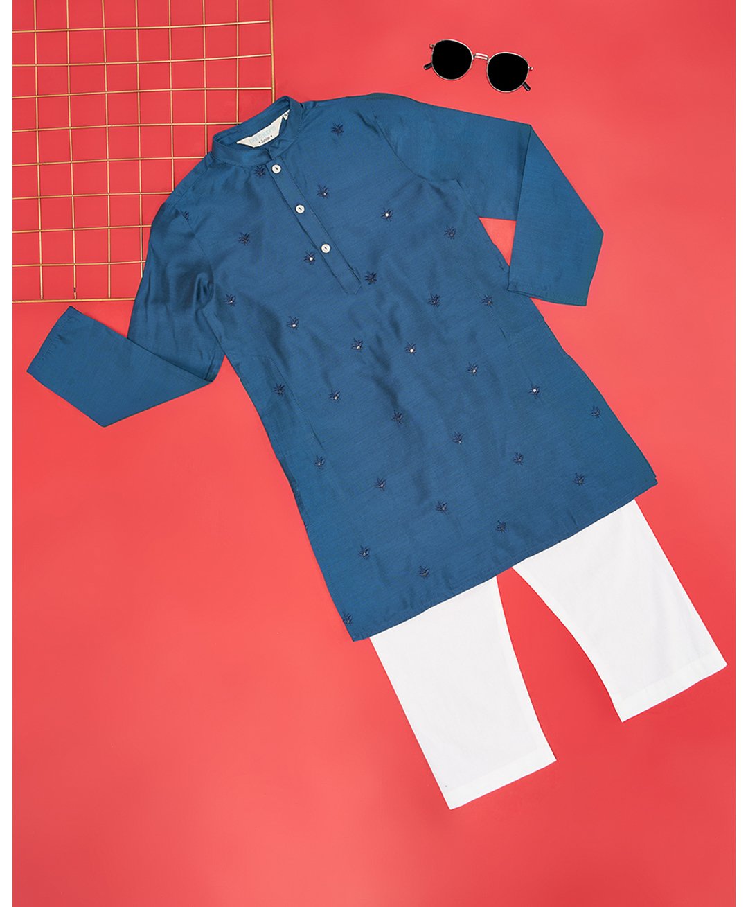 Indus Route by Pantaloons Full Sleeves Ethnic Motifs Embroidered Kurta Pyjama Set - Navy Blue-image-25
