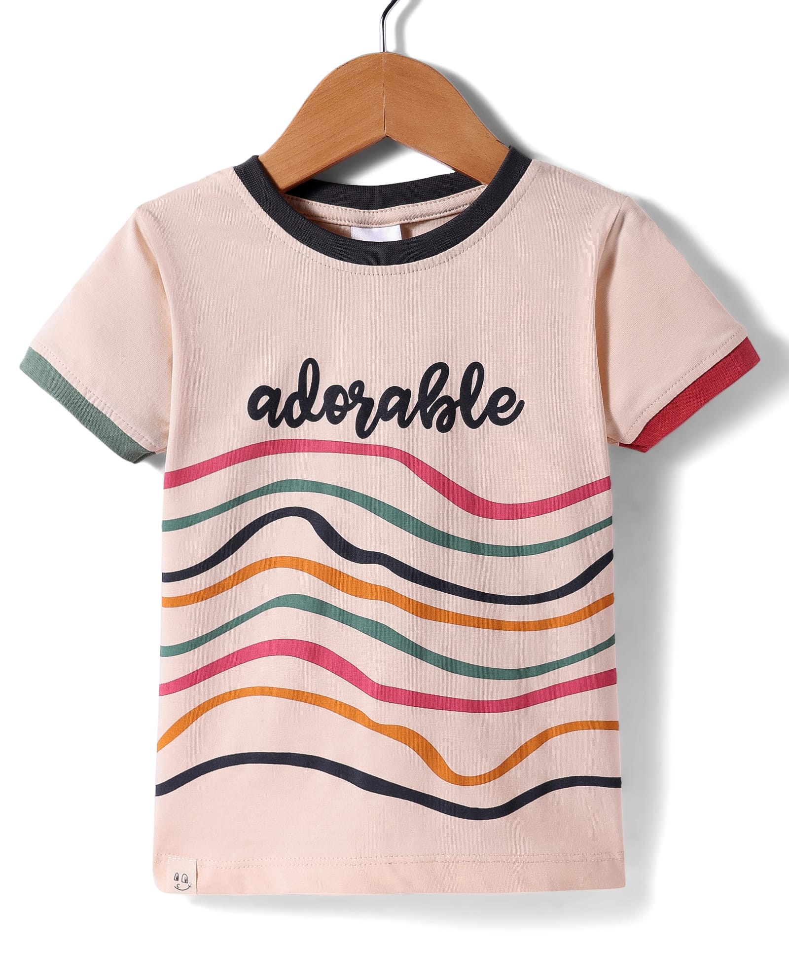 Ollypop Sinker Knit Half Sleeves T-Shirt with Text Print - Pink-picture-35