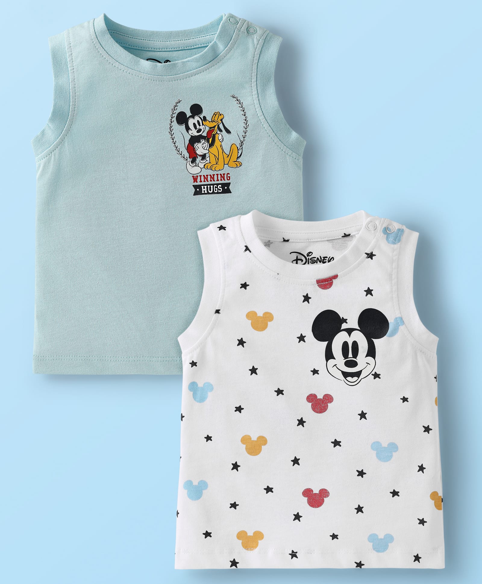 Babyoye Disney Single Jersey Knit Sleeveless Vests With Mickey Mouse Graphics Pack Of 2 - White & Grey-image-24