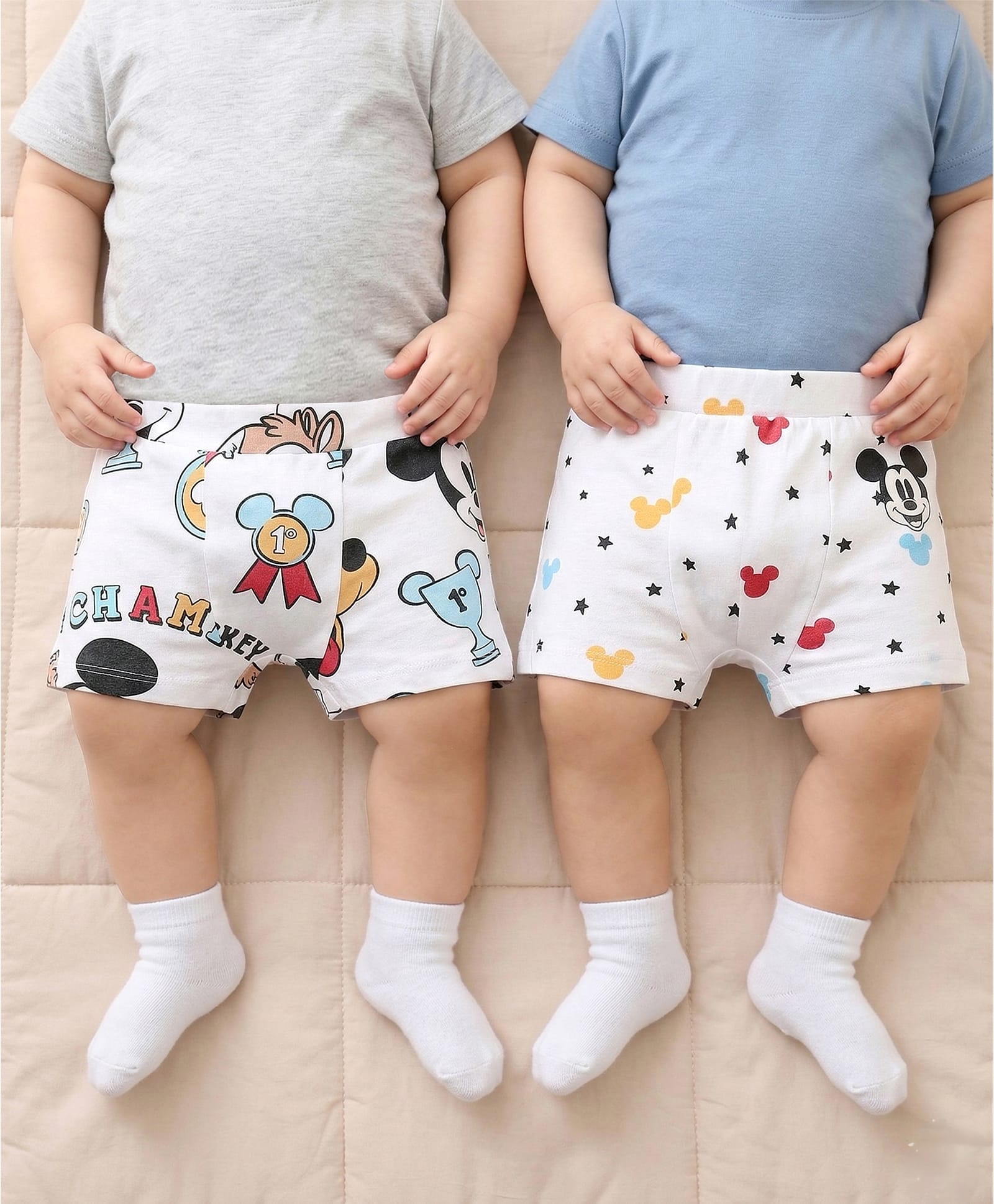 Babyoye Disney Interlock Knit Trunks with Mickey Mouse Graphics Pack of 2 - White-image-36