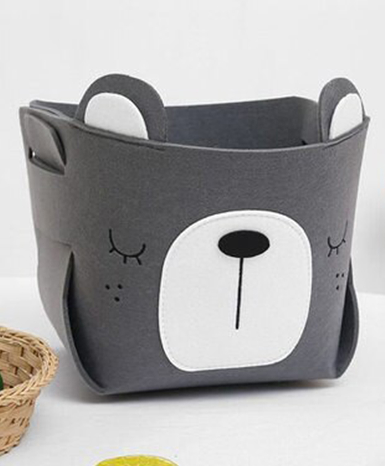 VONCASA Grey Canvas Basket Organizer With Handle | Grey-image-5