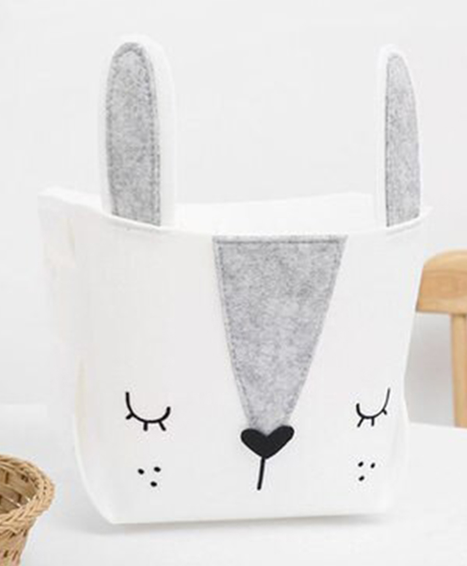 VONCASA White & Grey Canvas Basket Organizer With Handle-image-7