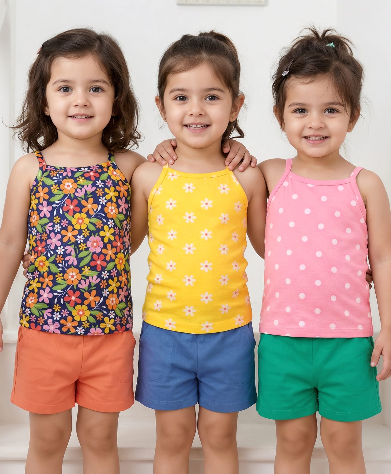 Babyhug 100% Cotton Single Jersey Knit Sleeveless Slips With Floral & Polka Dot Print Pack Of 3 - Pink Yellow & Navy Blue-picture-17