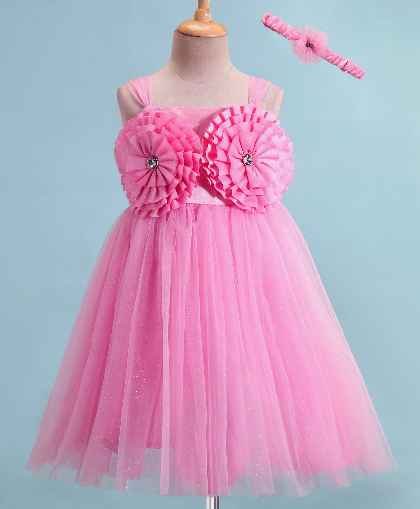Enfance Sleeveless Floral Applique Detailed Dress With Headband - Pink-picture-0