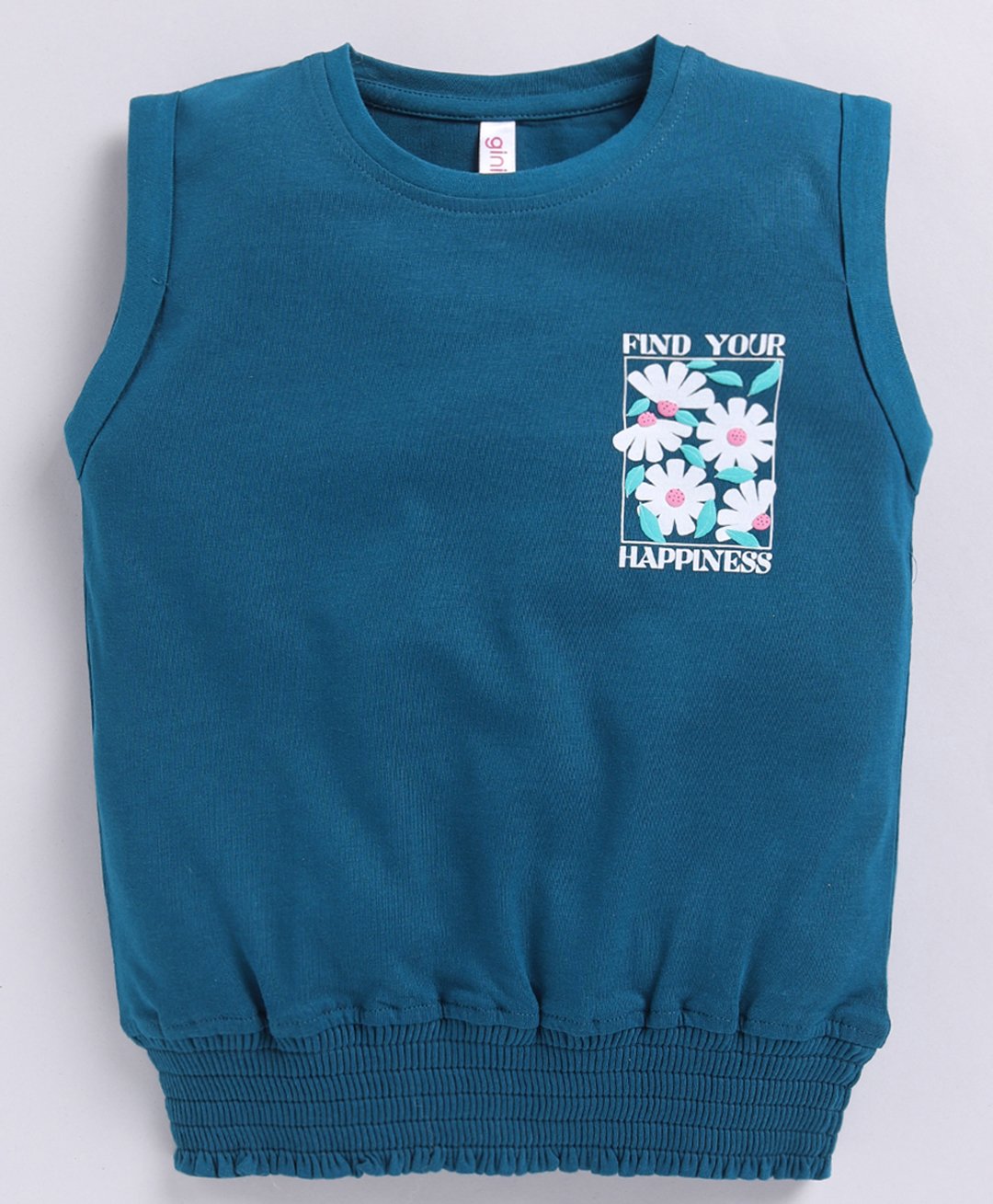 giniekids Sleeveless Floral & Typography Printed Top - Green-image-46