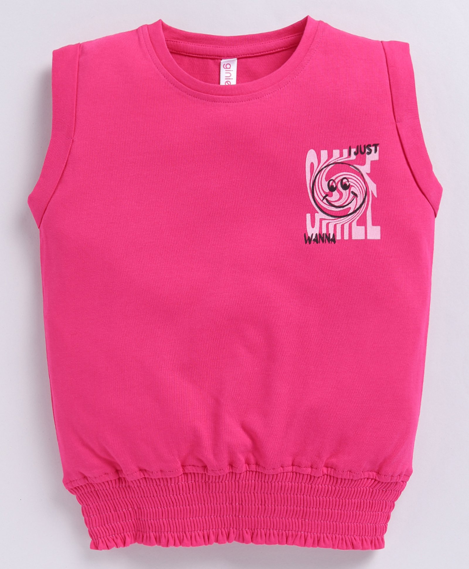 giniekids Cotton Blend Sleeveless Smiley Printed Top - Rani-image-34