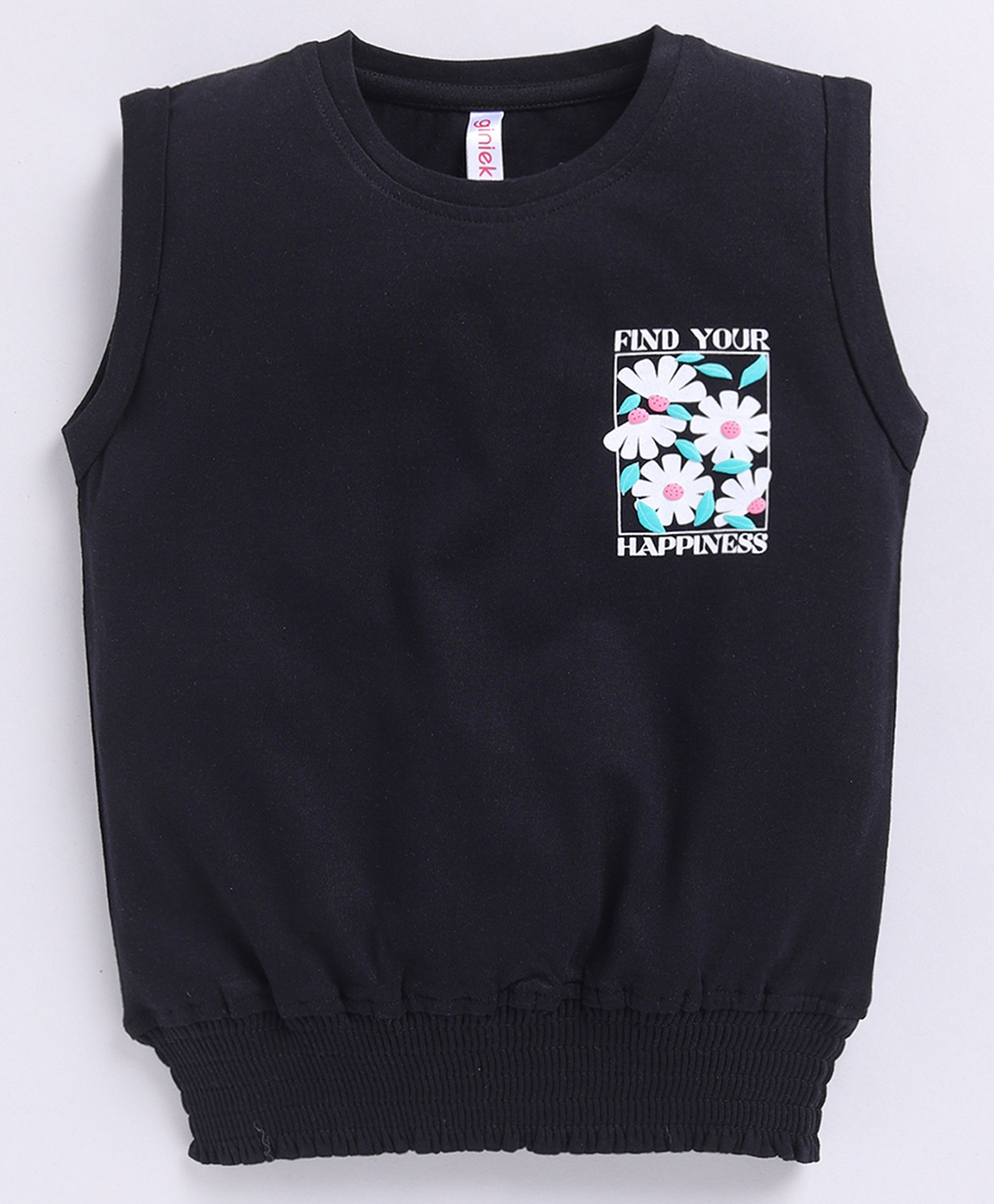giniekids Cotton Blend Sleeveless Floral Printed Top - Black-picture-20