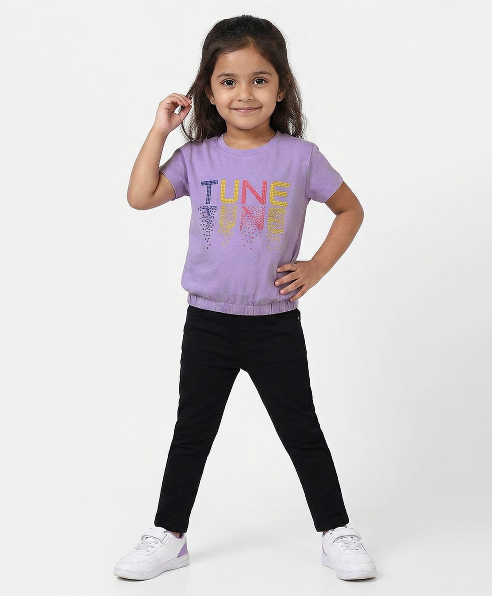 giniekids Cotton Blend Half Sleeves Tune Text Printed Top - Lavender-image-21