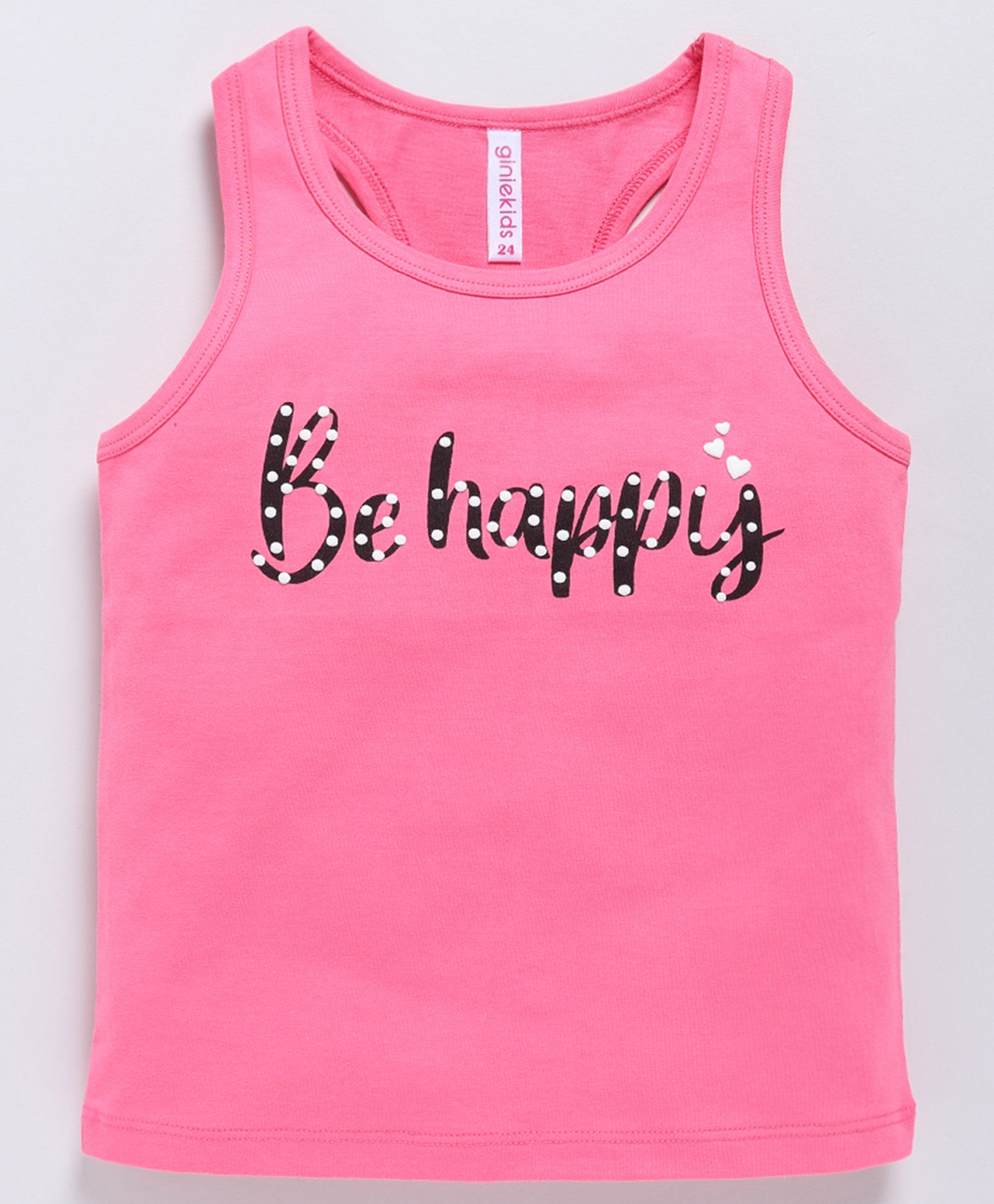 giniekids Cotton Blend Sleeveless Be Happy Text Printed Top - Water Cherry-image-21