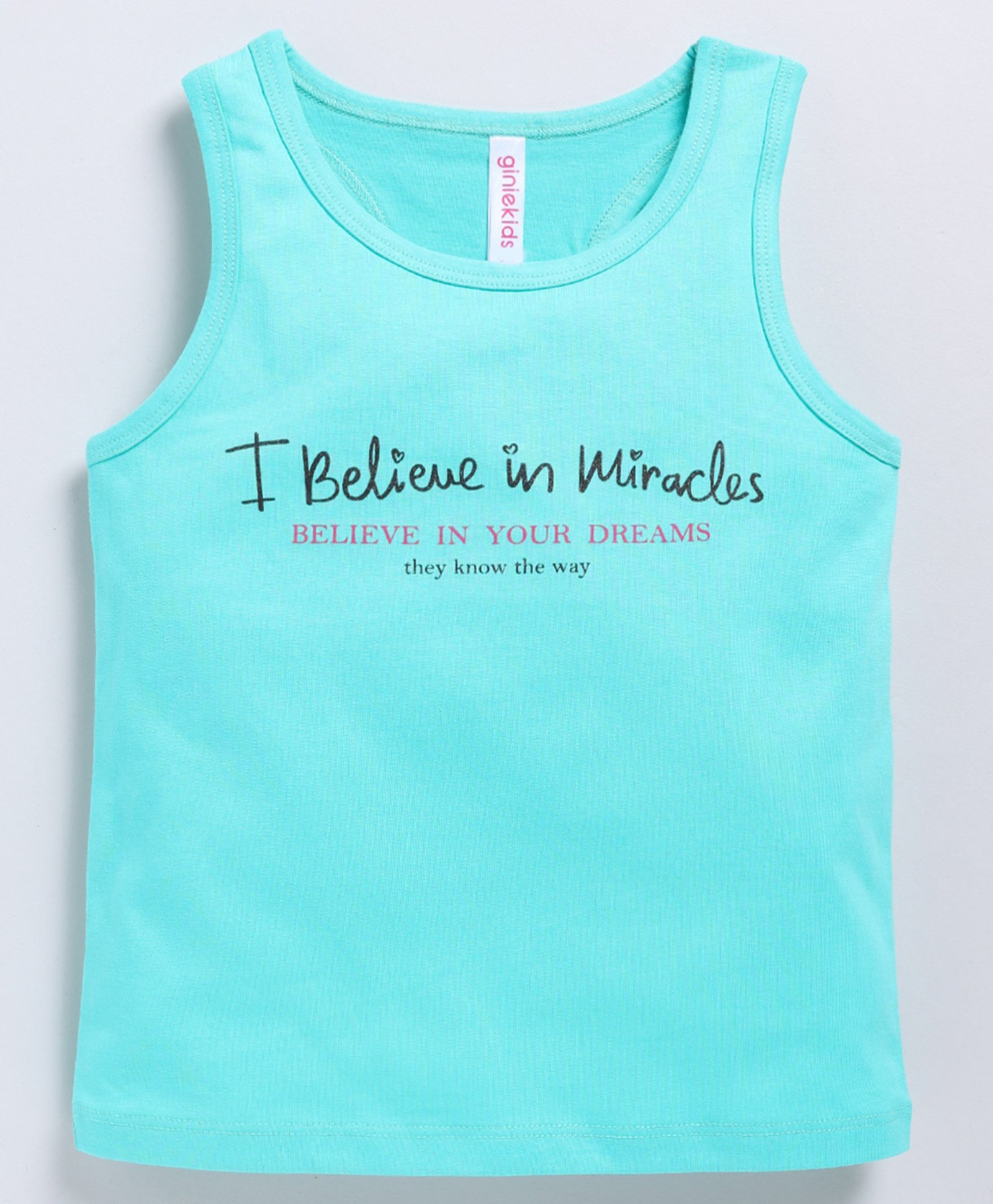 giniekids Cotton Blend Sleeveless Typography Printed Top - Mint-picture-18