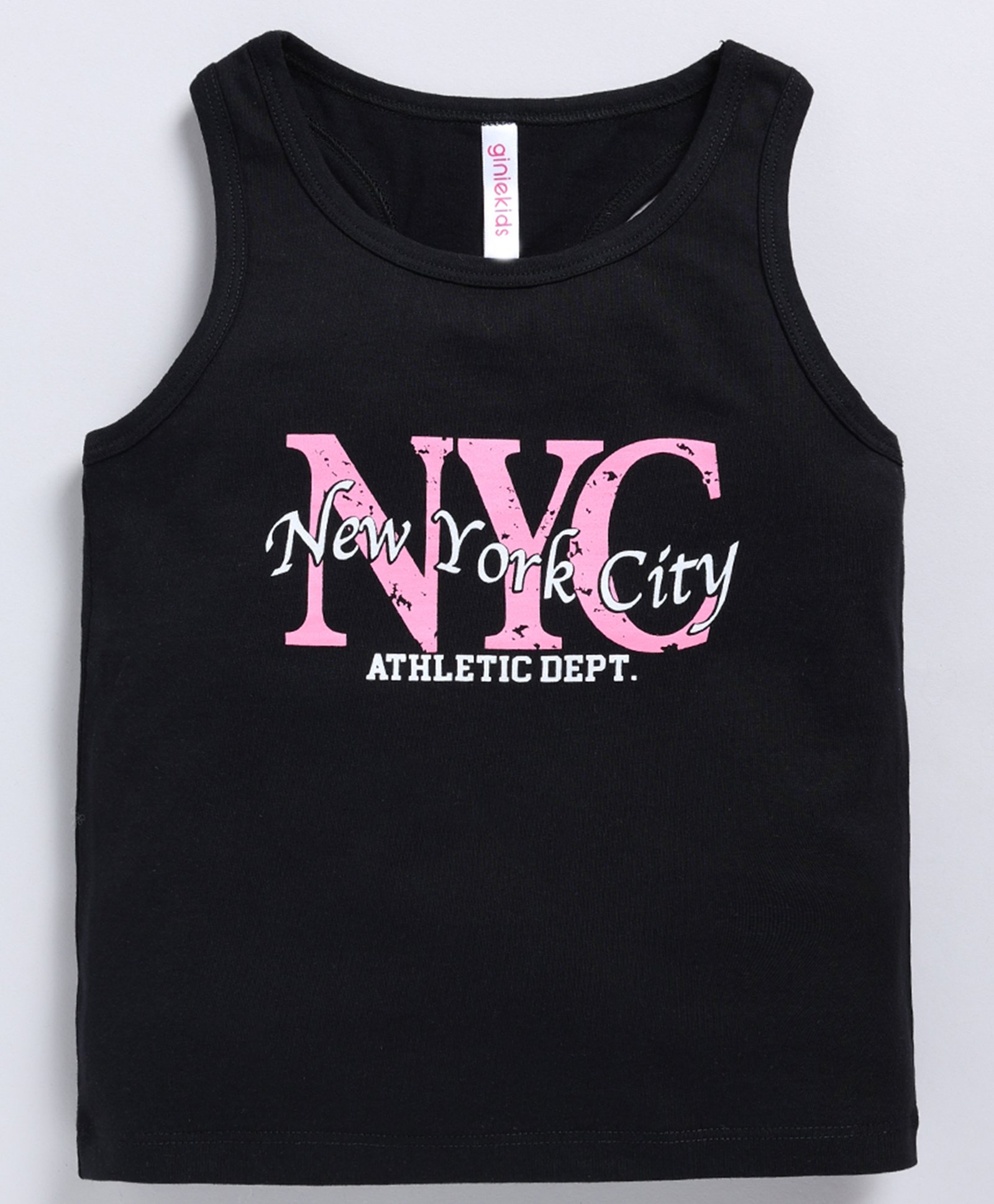 giniekids Cotton Blend Sleeveless Nyc Text Printed Top - Black-image-42