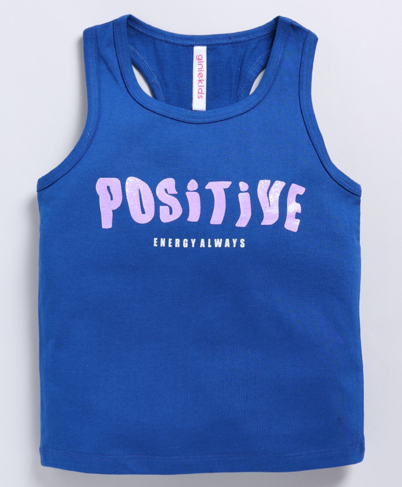 giniekids Cotton Blend Sleeveless Positive Text Printed Top - Paris Blue-picture-41