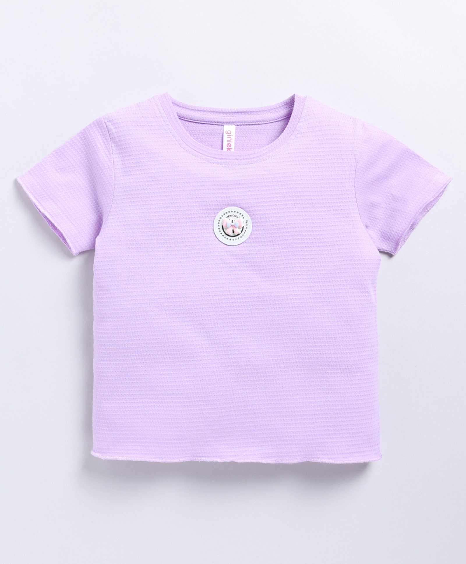 giniekids Cotton Half Sleeves Bow Patch Detailed Top - Lavender-picture-14