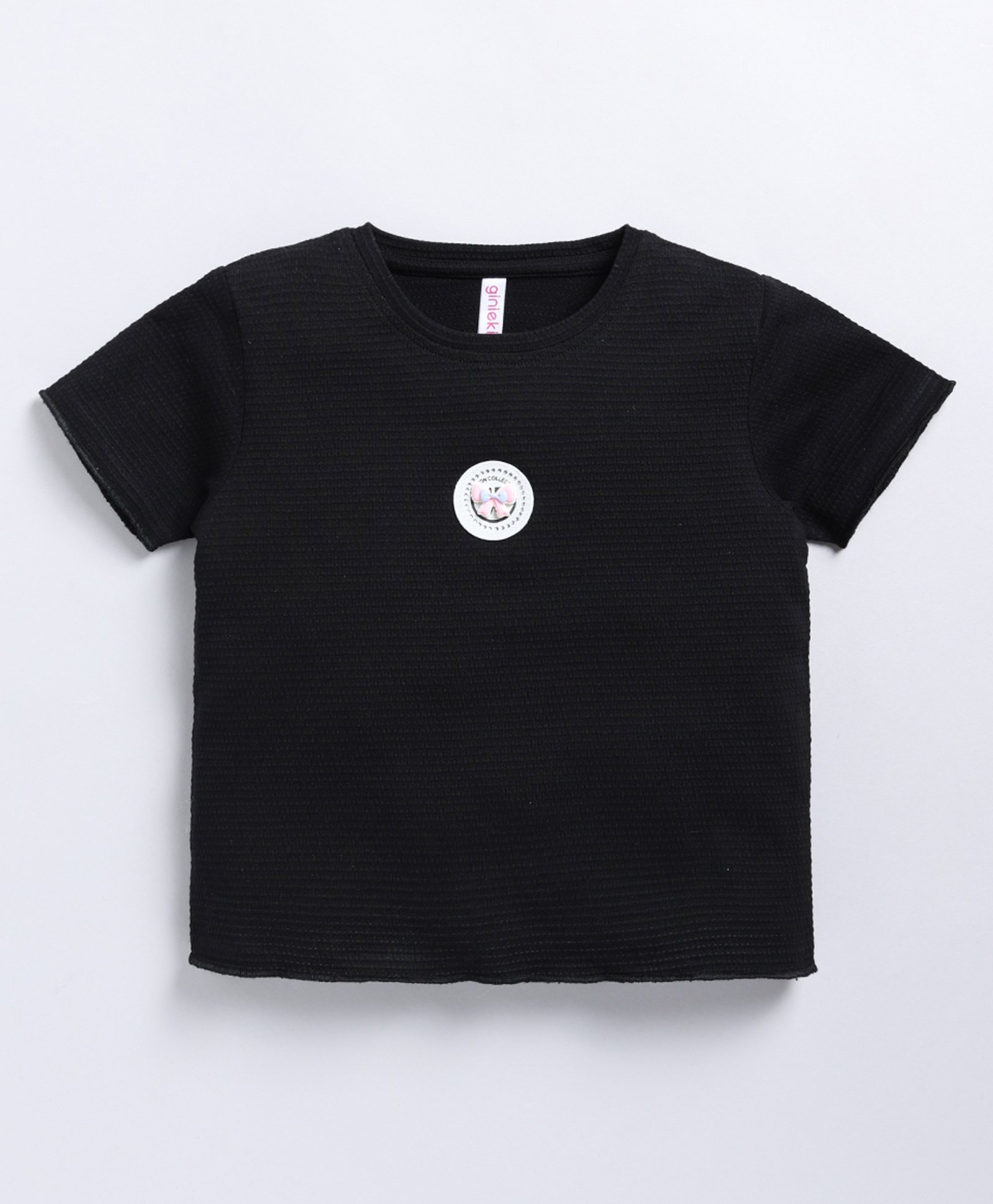 giniekids Cotton Half Sleeves Bow Patch Detailed Top - Black-picture-32
