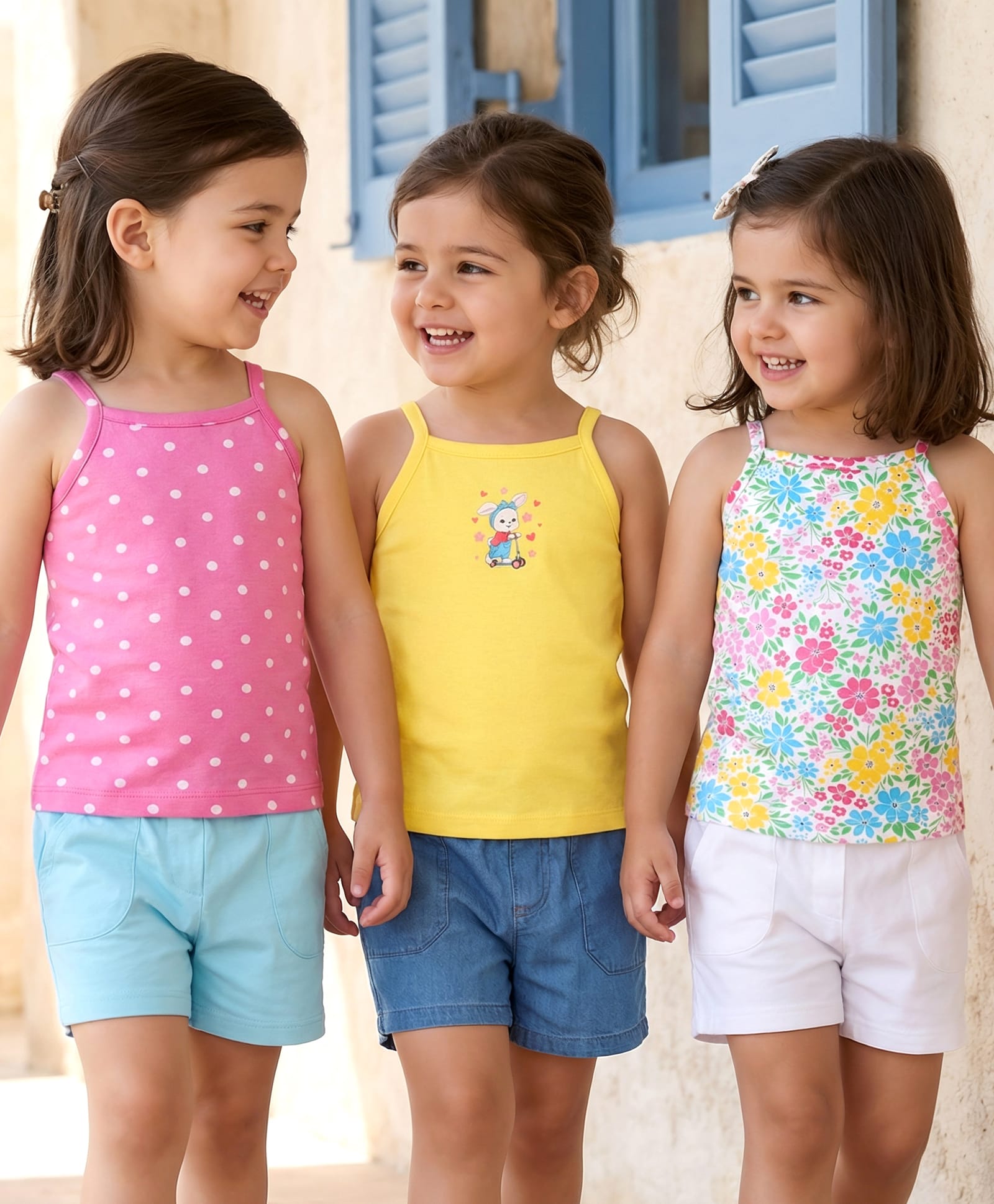 Babyhug 100% Cotton Single Jersey Knit Sleeveless Slips With Polka Dots & Floral Print Pack Of 3 - Pink Yellow & White-image-23