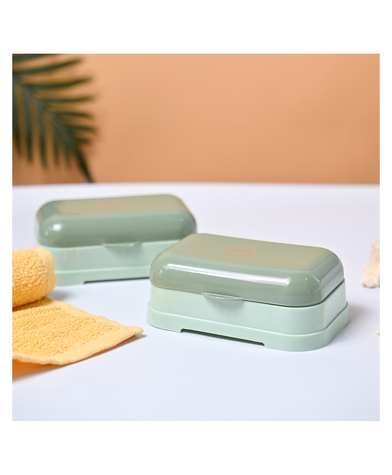 VONCASA Plastic Off White & Green Soap Dish - Set Of 2-image-28