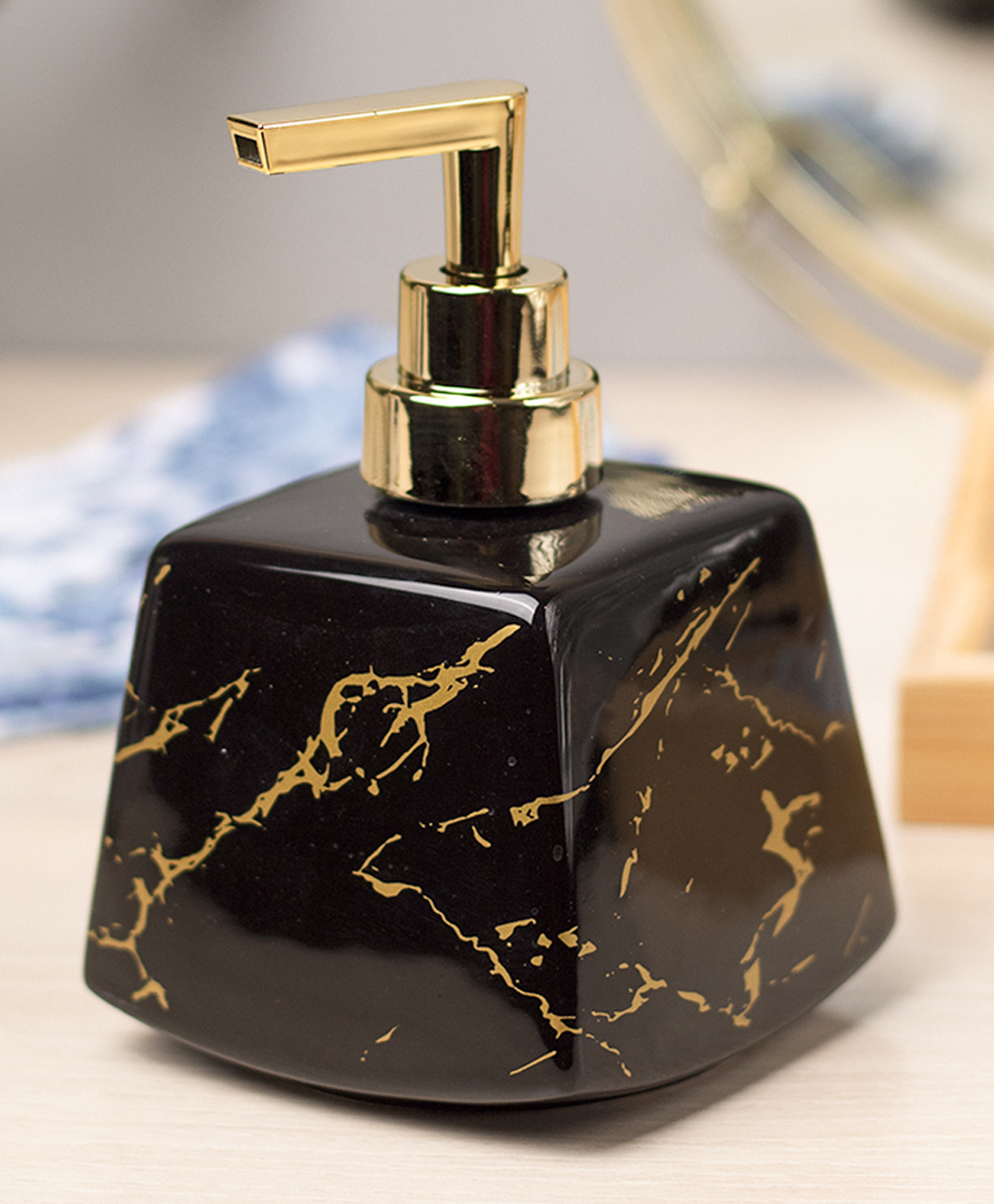VONCASA Black Ceramic Soap Dispenser - Stone Finish, Bath Accessories- 350 ml-image-28