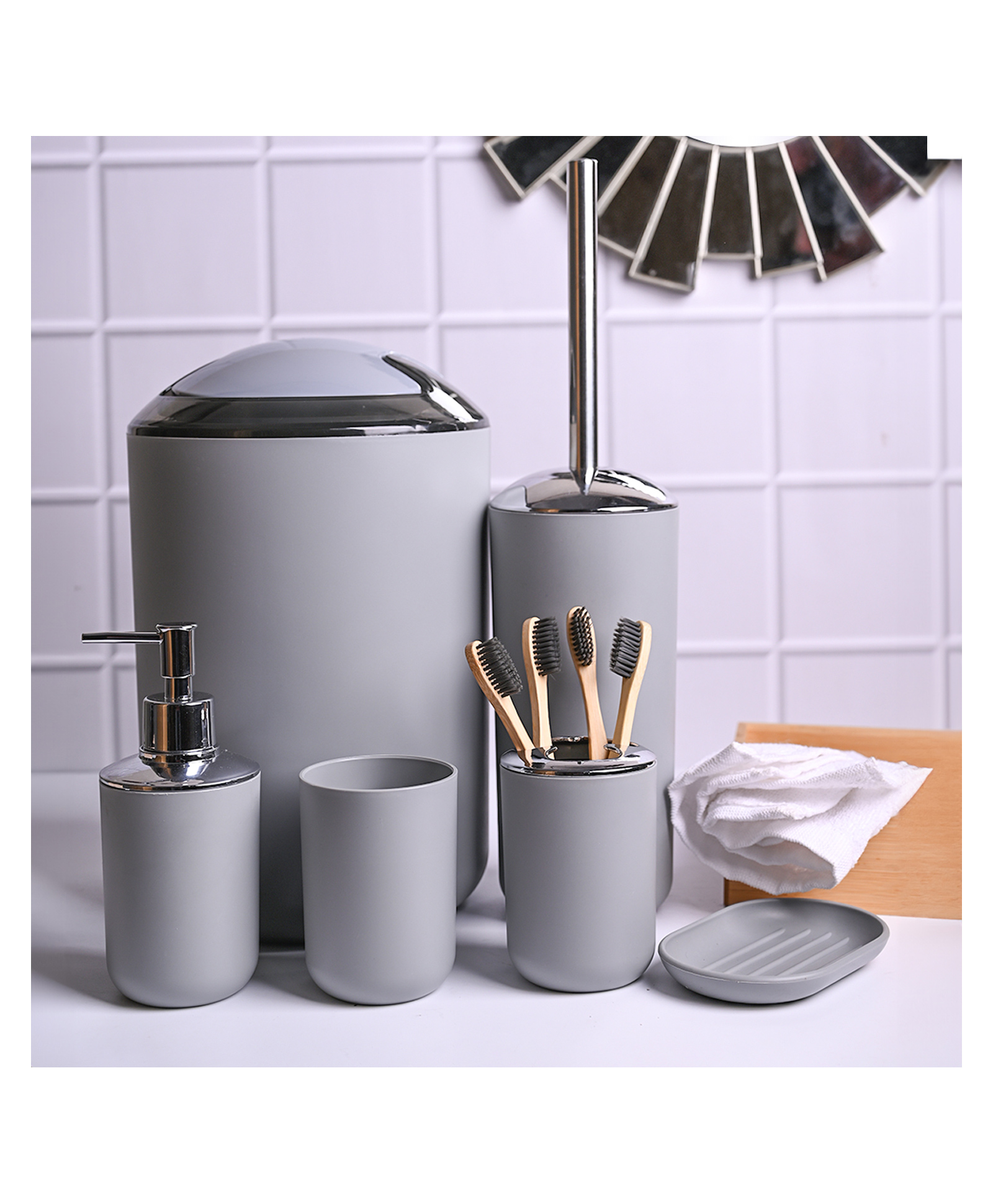 VONCASA Stylish Grey Bathroom Set 6 Pcs- 350 ml-image-13