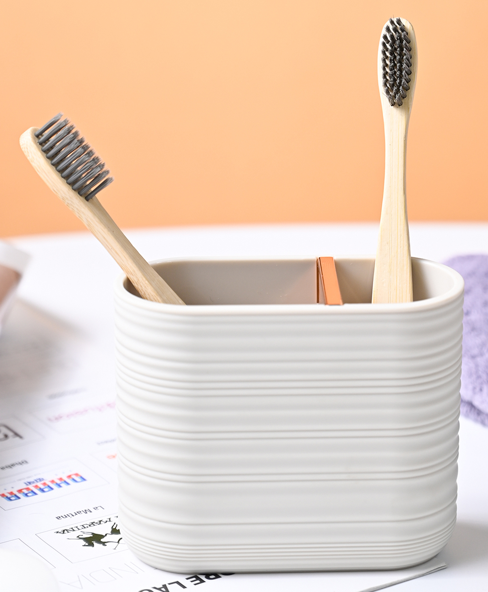 Voncasa Light Beige Toothbrush Holder-picture-2