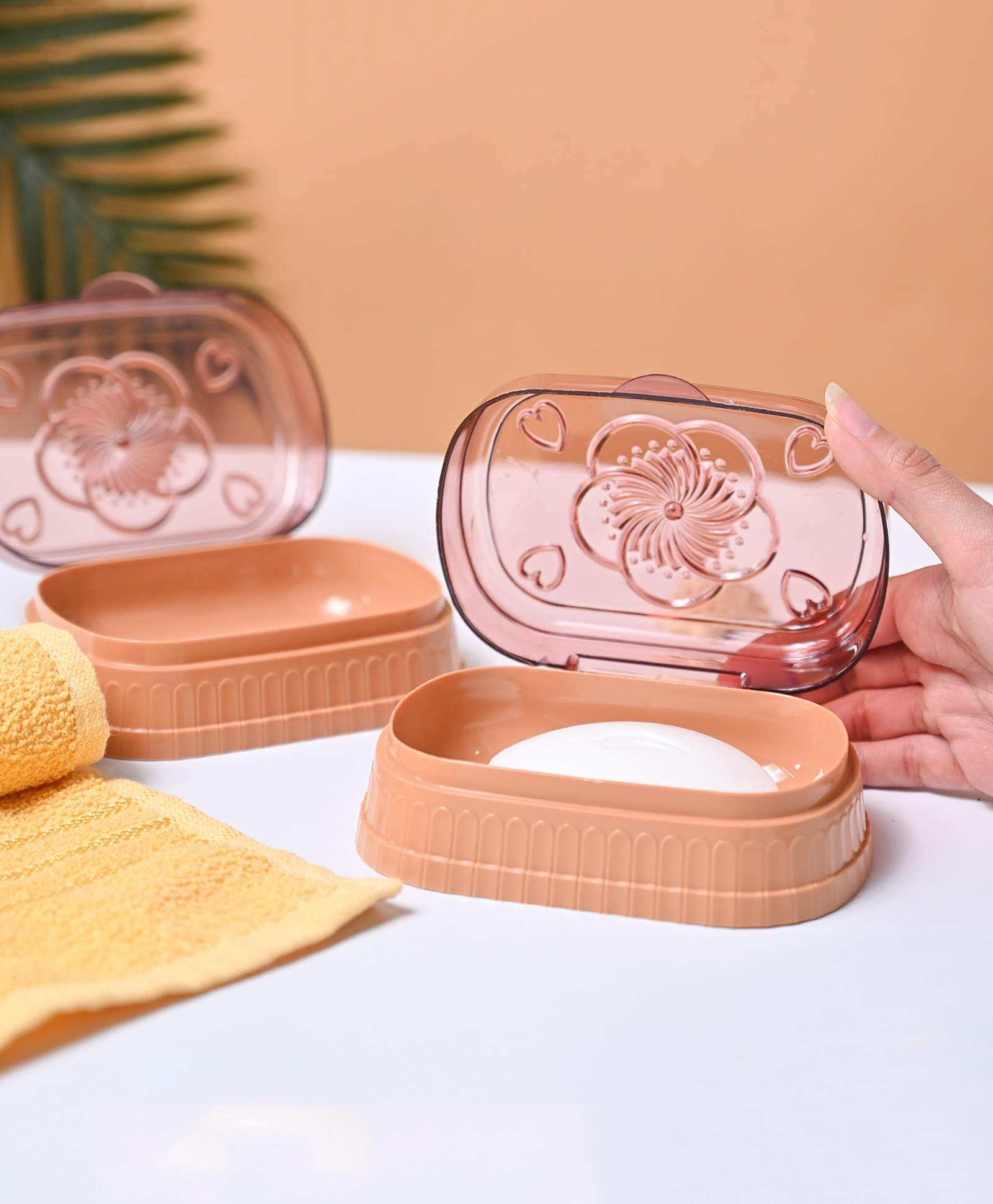 Voncasa Plastic Peach & Beige Soap Dish Holders - Peach-picture-11