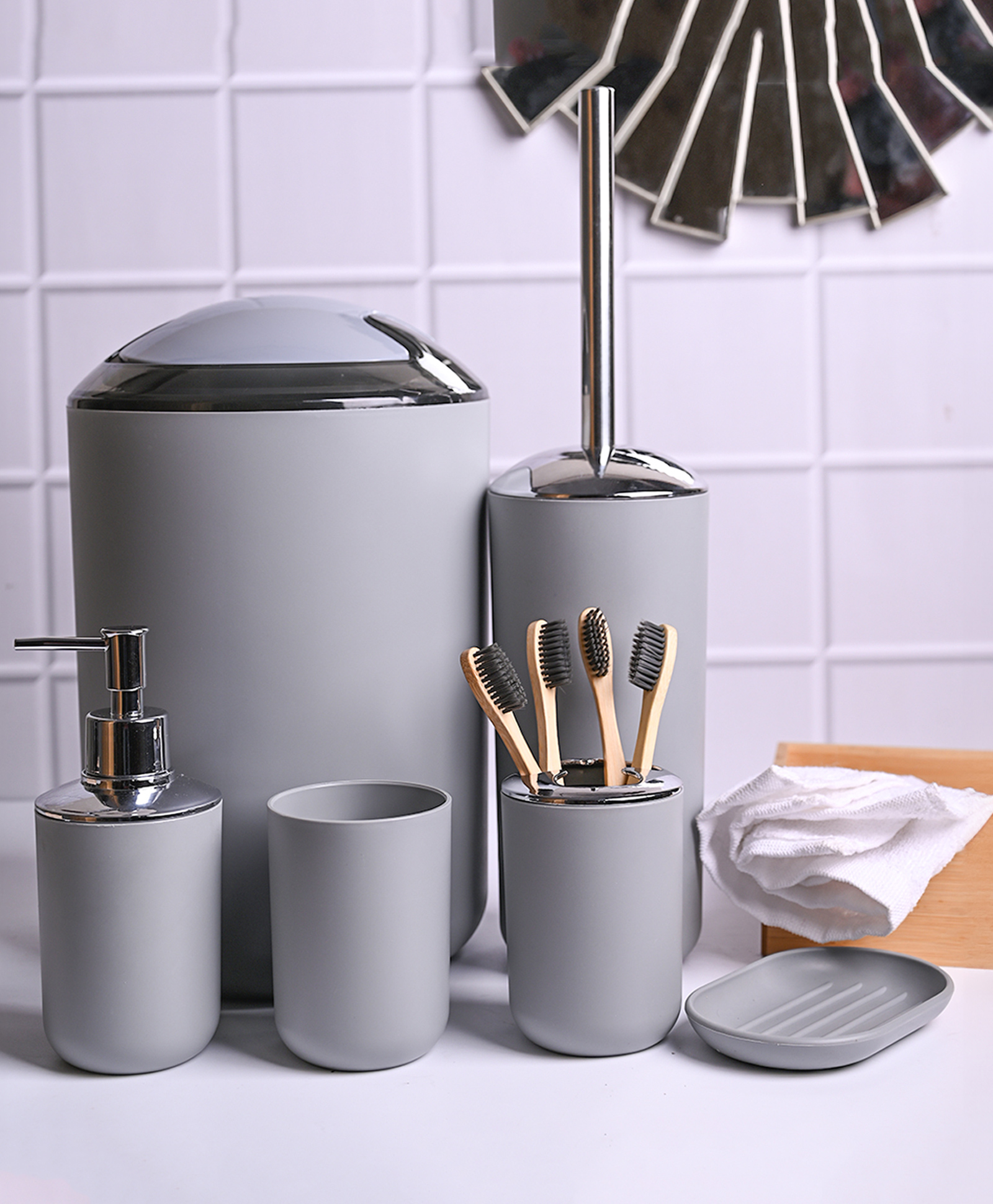 Voncasa Stylish Grey Bathroom Set 6 Pcs - 350 ml-picture-24