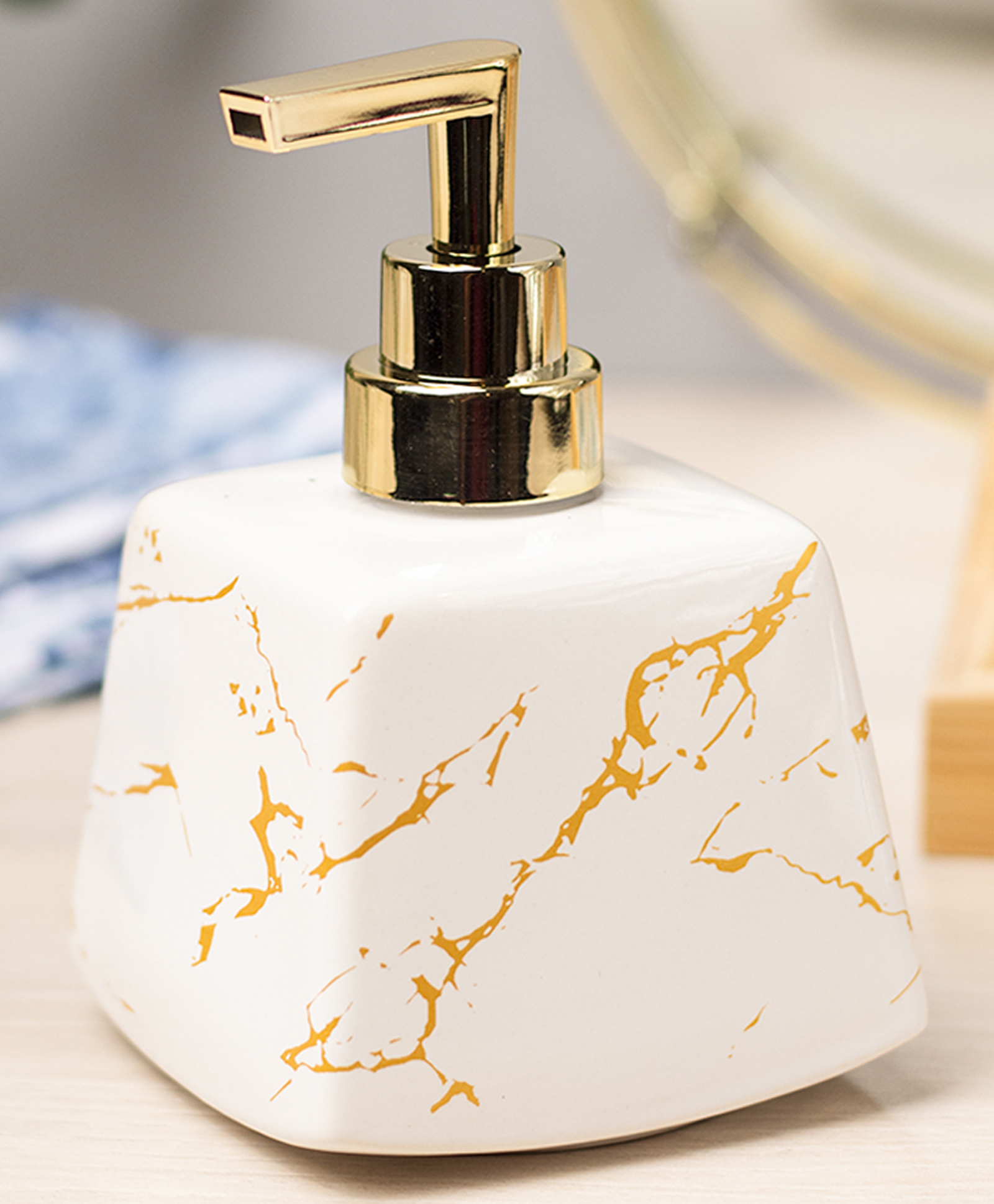 Voncasa White Ceramic Soap Dispenser - Stone Finish, Bath Accessories - 350 ml-picture-26