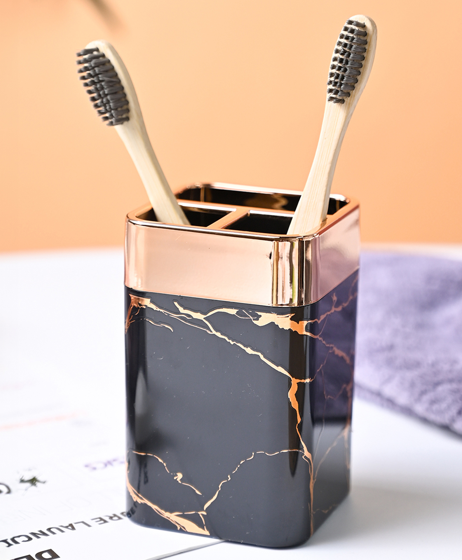 Voncasa Marble Toothbrush Holder - Black-image-24
