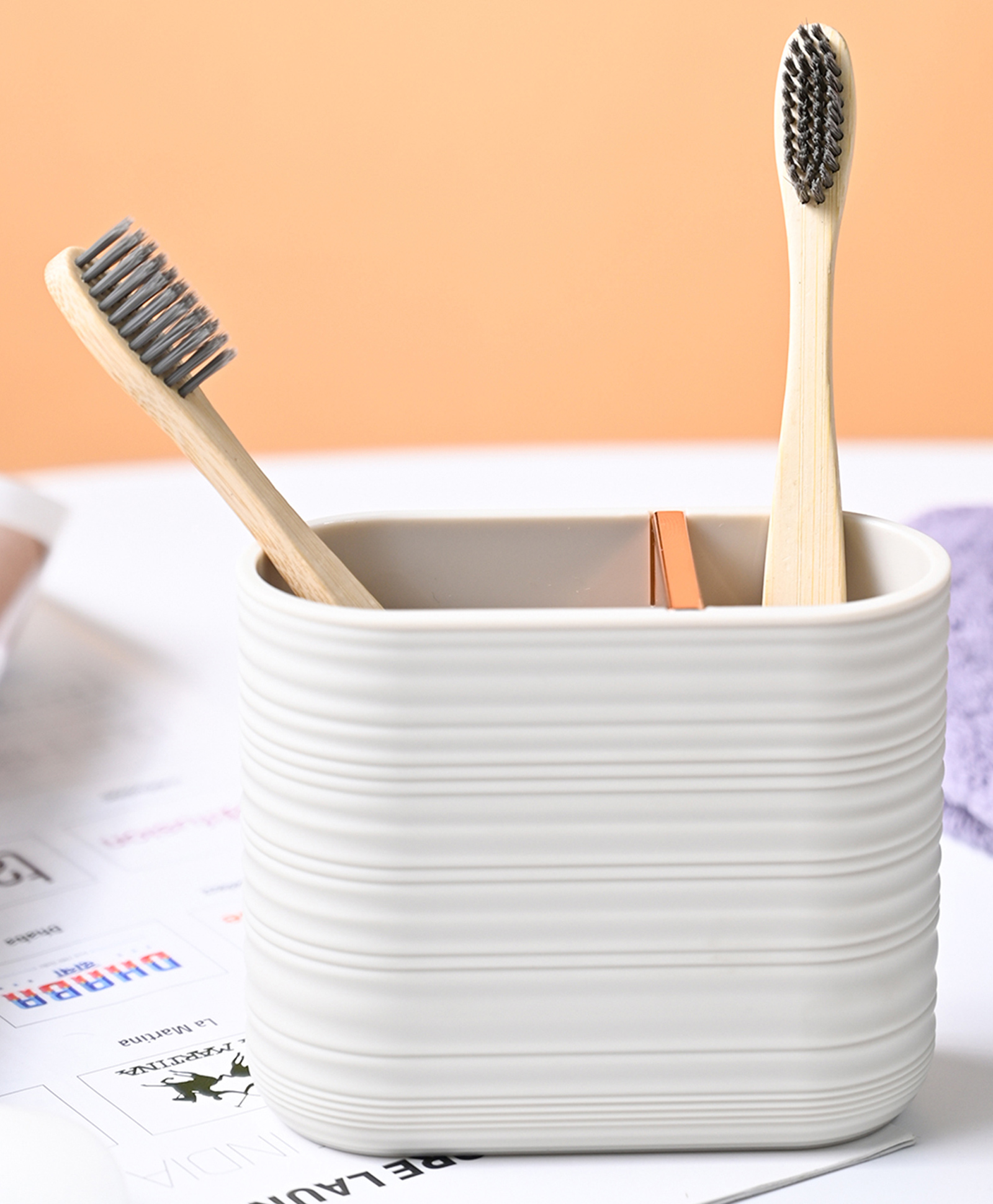 Voncasa Light Beige Toothbrush Holder - White-image-26